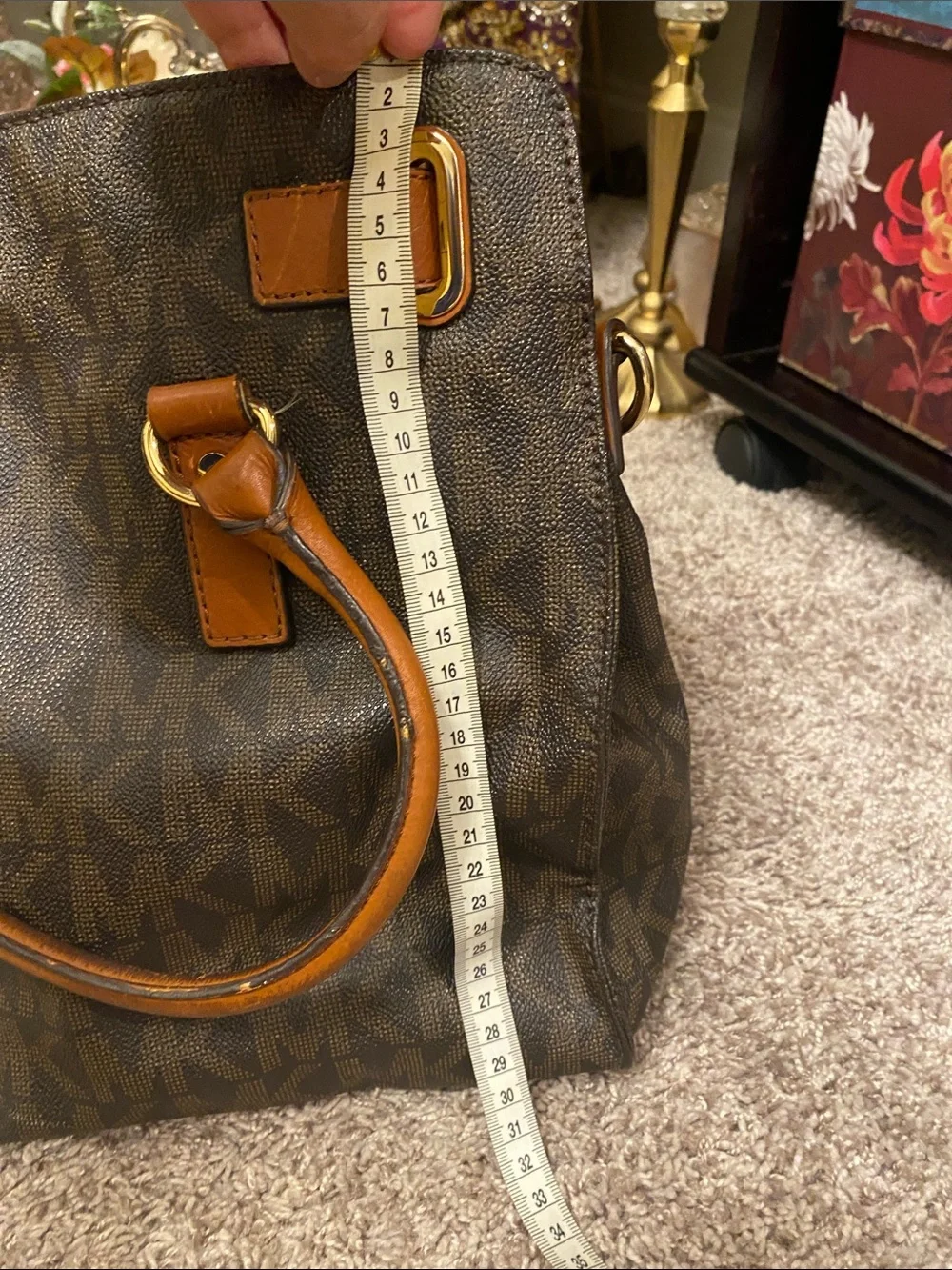 Michael Kors Brown and Tan Monogram Tote with Gold Hardware large Hamilton